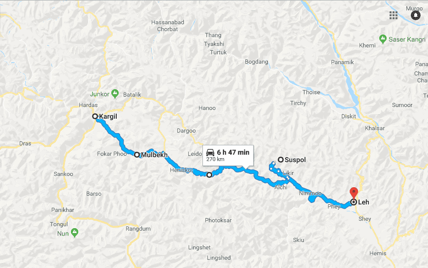 Route 1: Kargil- Mulbekh- Lamayuru- Saspol- Leh 