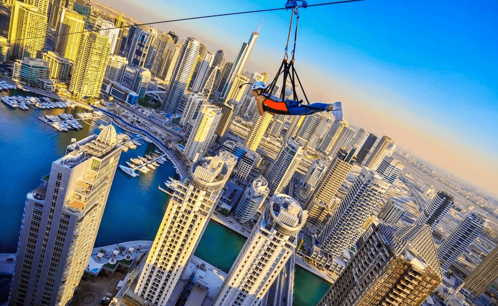 Zip-lining at Dubai Marina