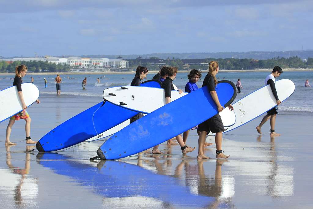 Learning surfing at UP2U Surf School Bali